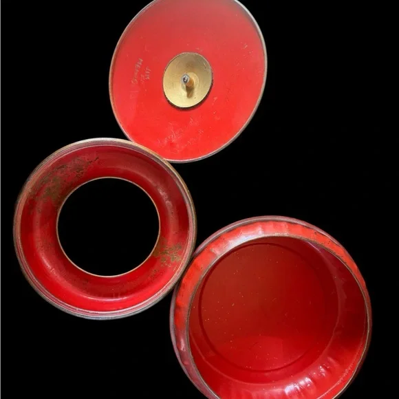 Vintage Red Metal Sewing Box w/ Thread Insert | Mid-Century Notions Tin - Picture 5 of 9